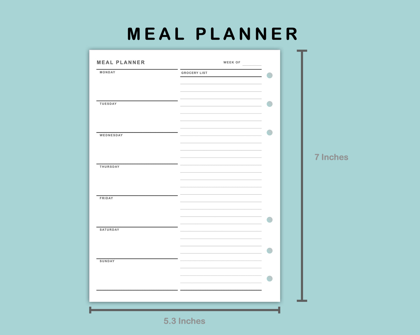 B6 Wide Inserts - Meal Planner with Grocery List