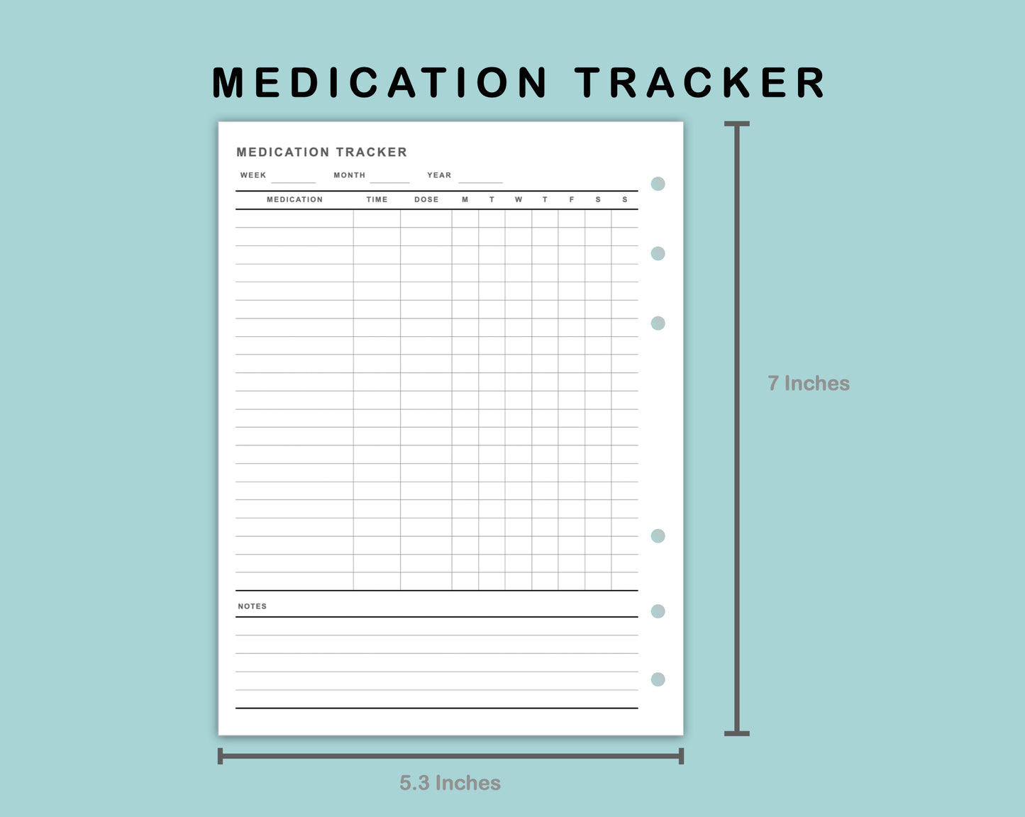 B6 Wide Inserts - Medication Tracker