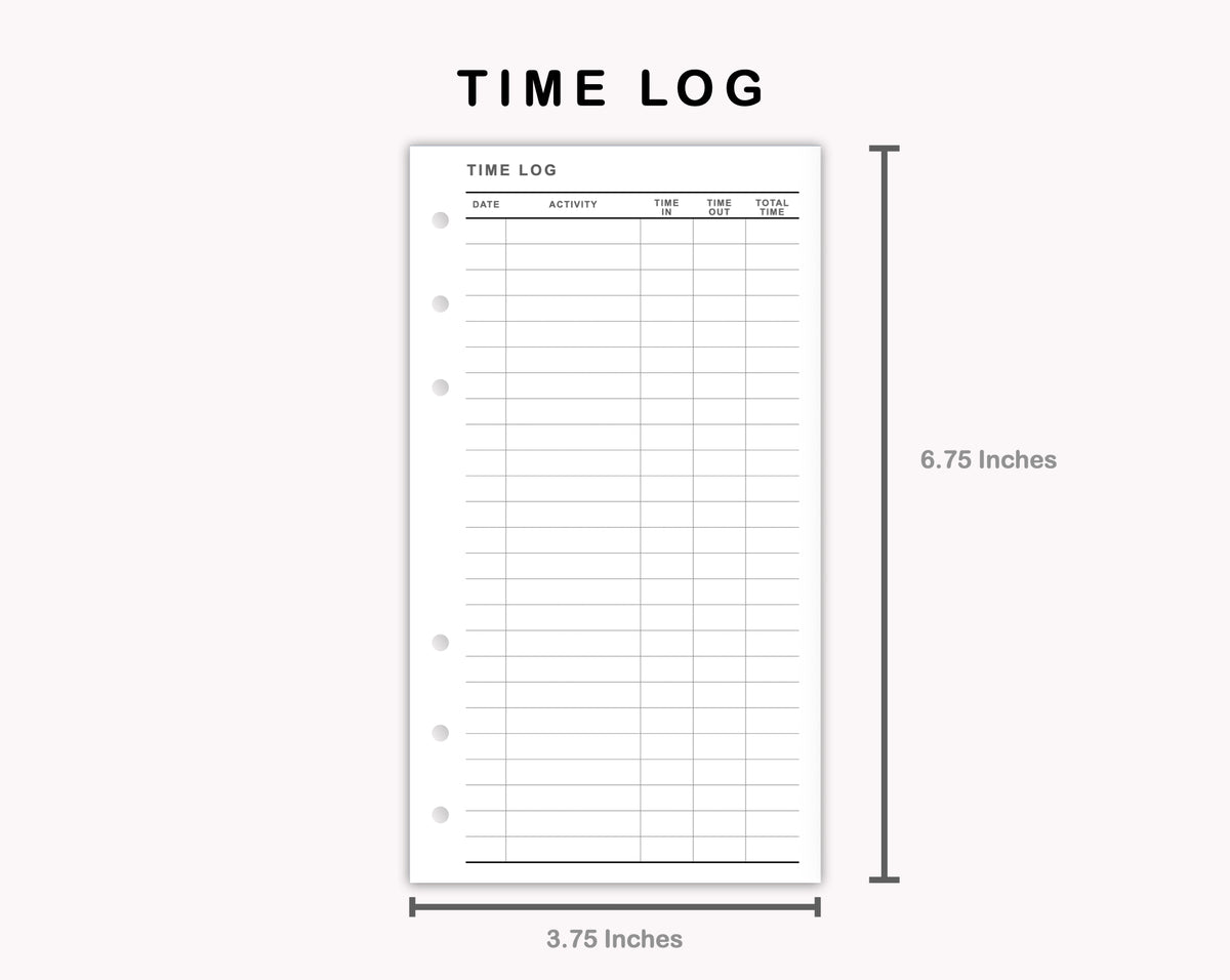 Time Insert Paper Personal Inserts - Time Log – kjunstudio