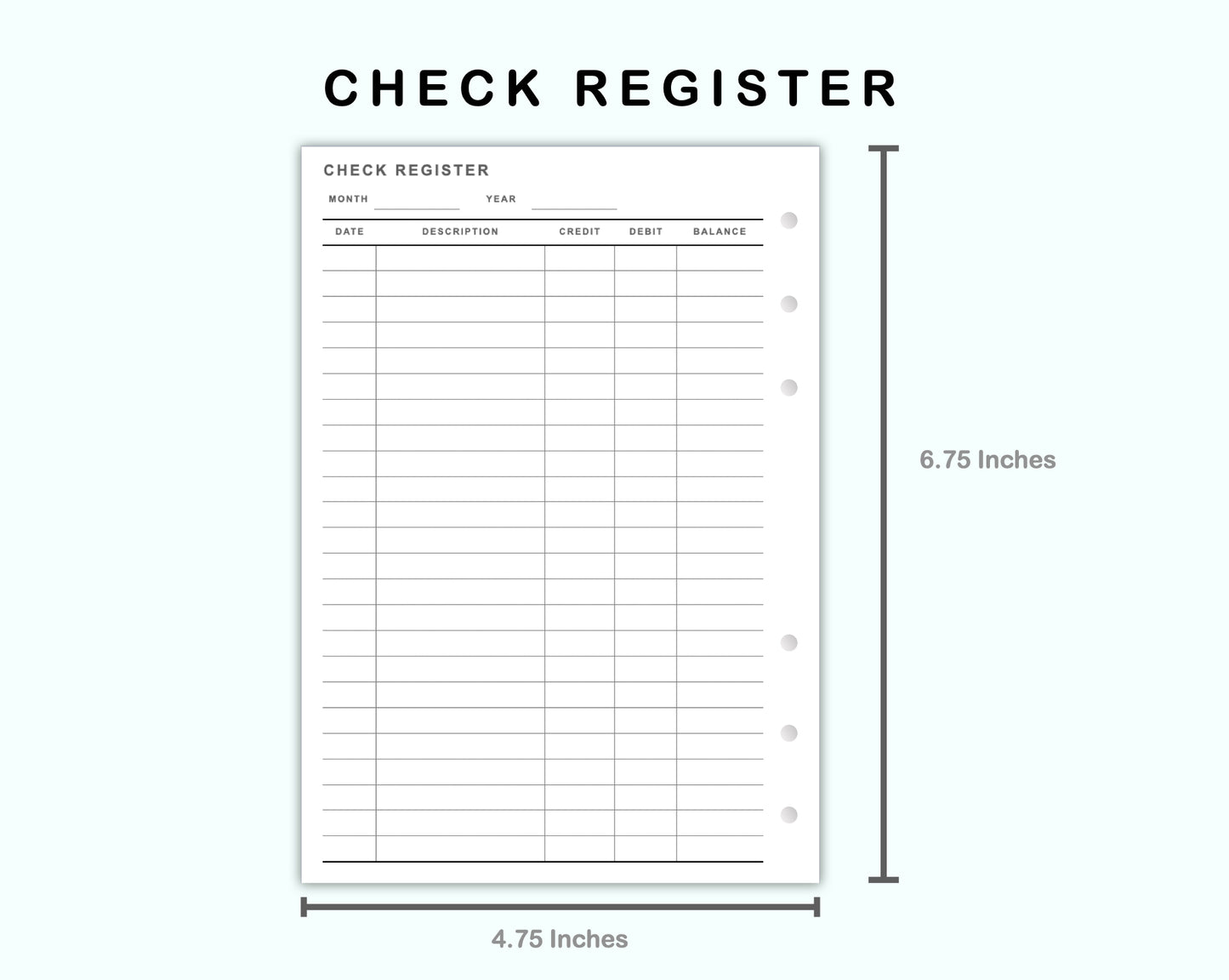 Personal Wide Inserts - Check Register