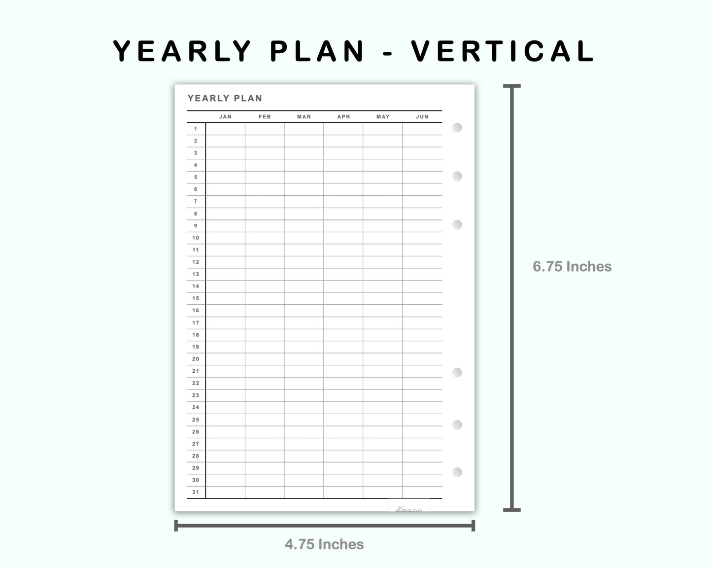 Personal Wide Inserts - Yearly Plan - Vertical