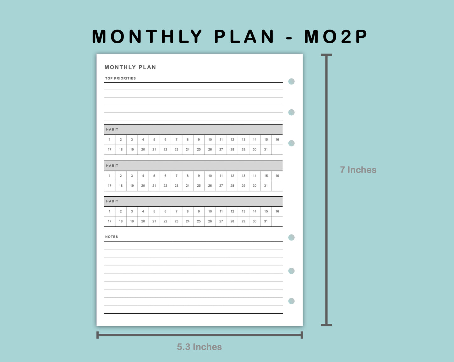 B6 Wide Inserts - Monthly Plan - MO2P - with Habit Tracker