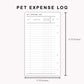 Personal Inserts - Pet Expense Log