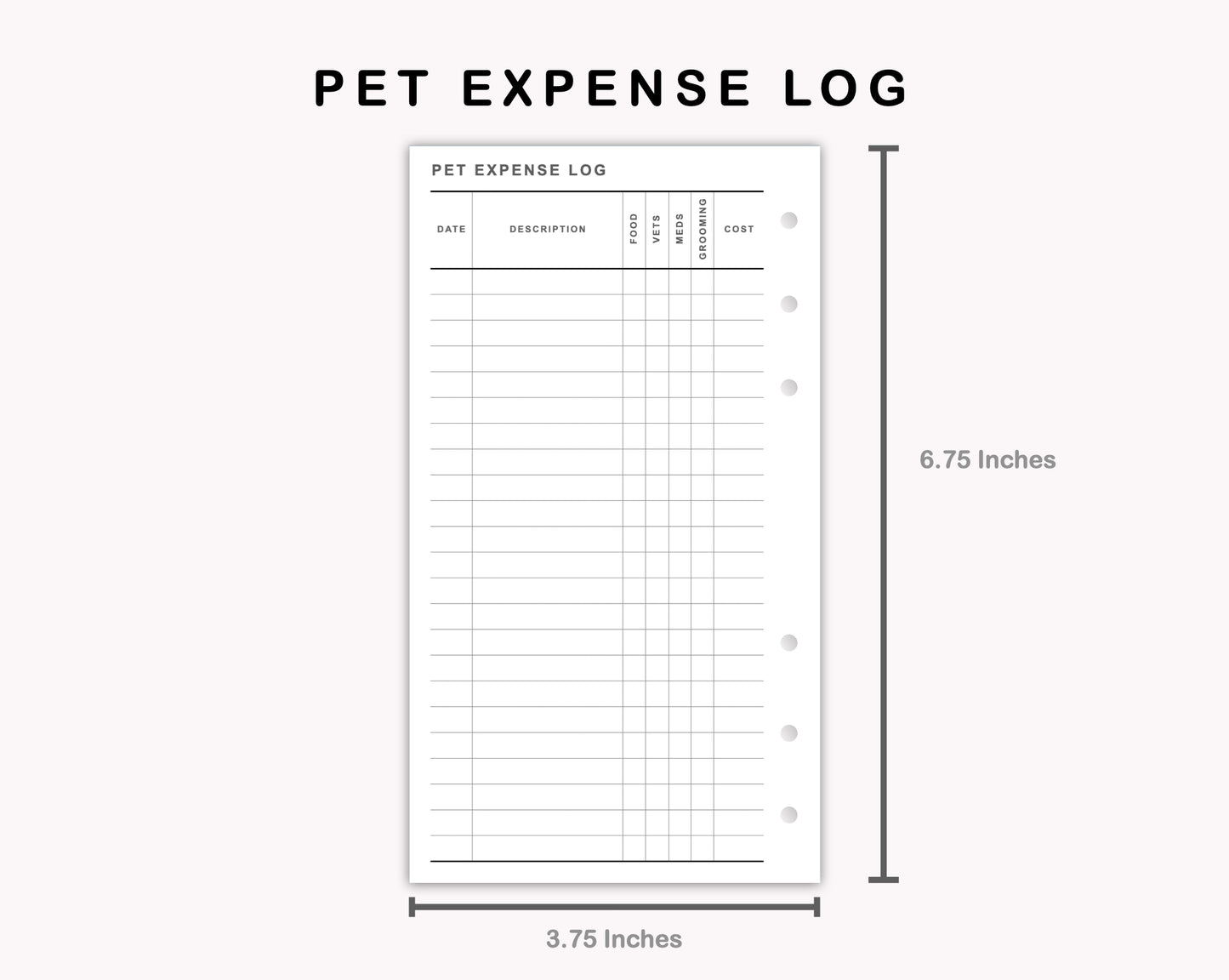 Personal Inserts - Pet Expense Log