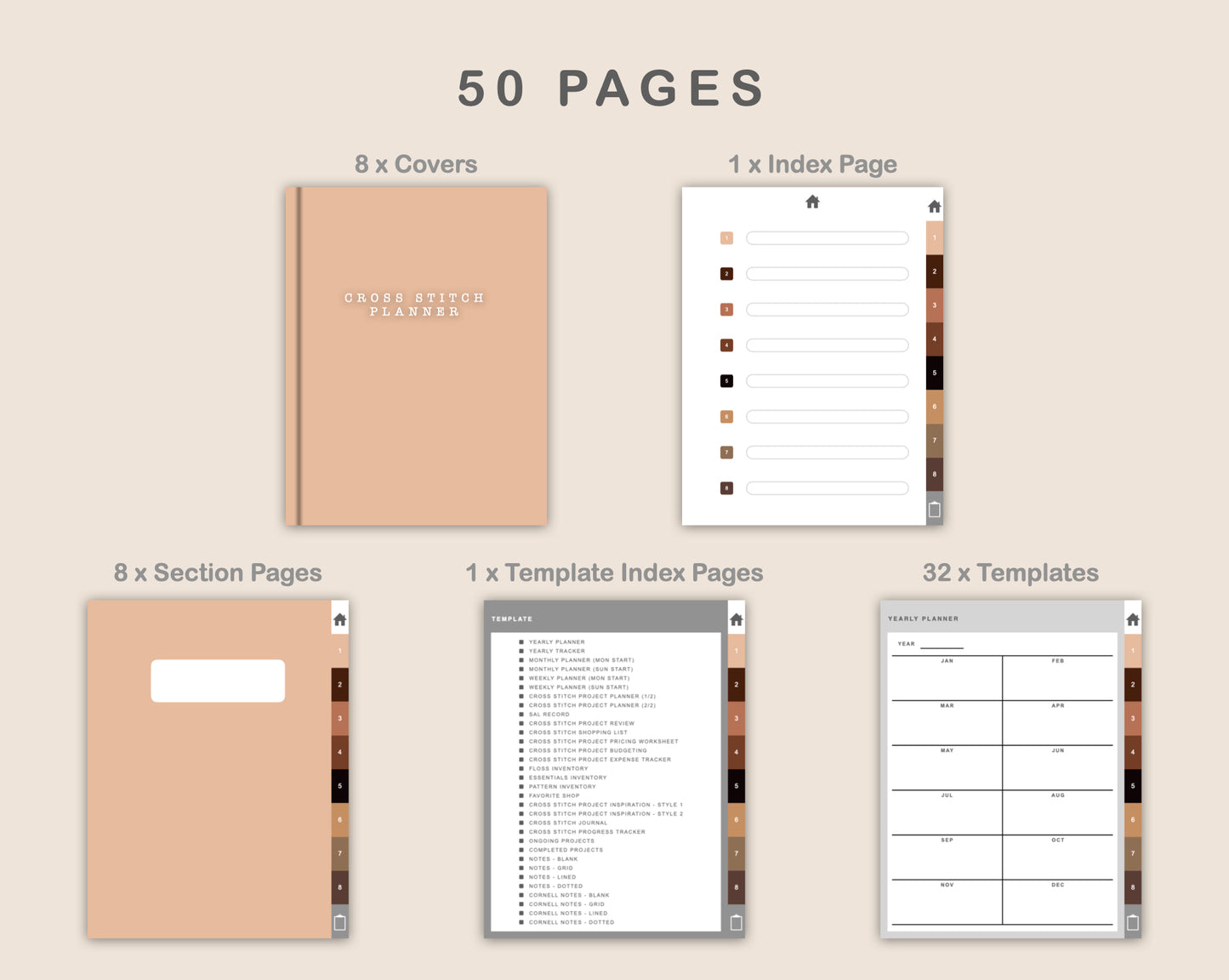 Digital Cross Stitch Planner - Brown