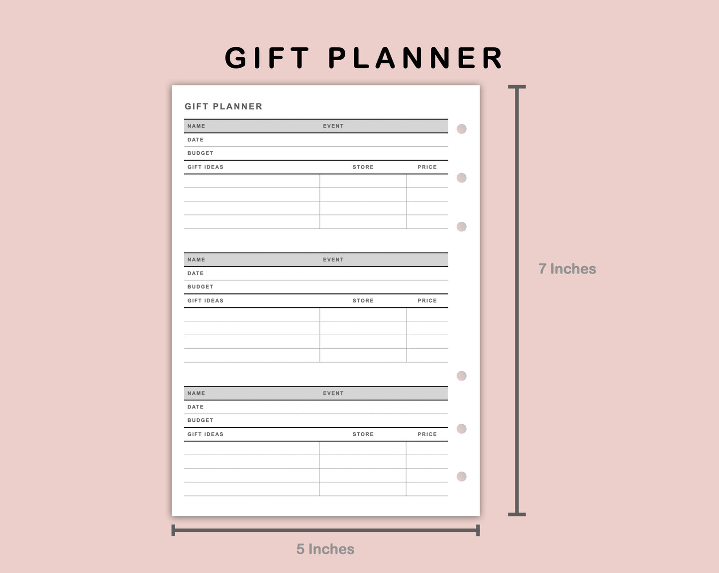 B6 Inserts - Gift Planner
