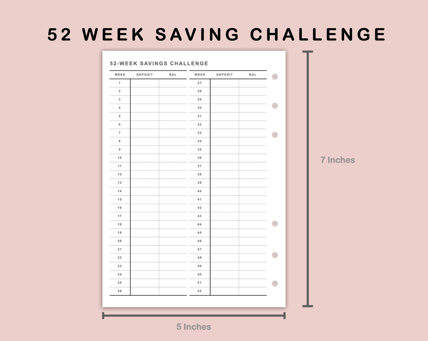 B6 Inserts - 52 Week Saving Challenge