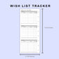 Skinny Classic HP Inserts - Wish List Tracker by Category