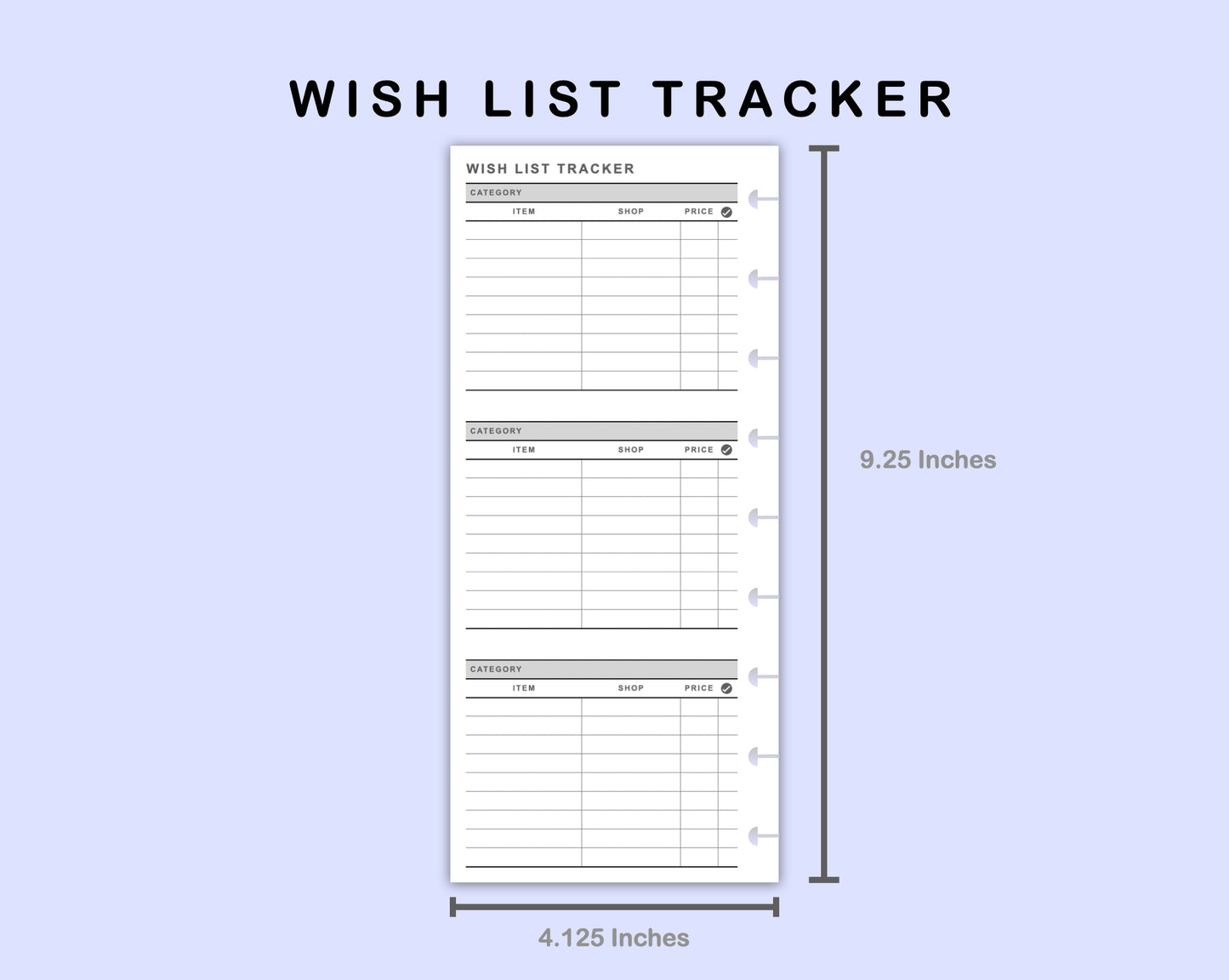 Skinny Classic HP Inserts - Wish List Tracker by Category