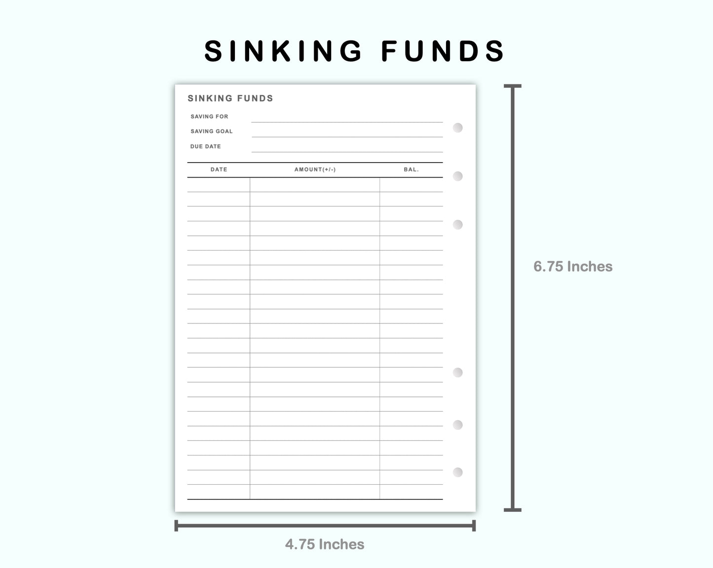 Personal Wide Inserts - Sinking Funds