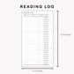 Personal Inserts - Reading Log