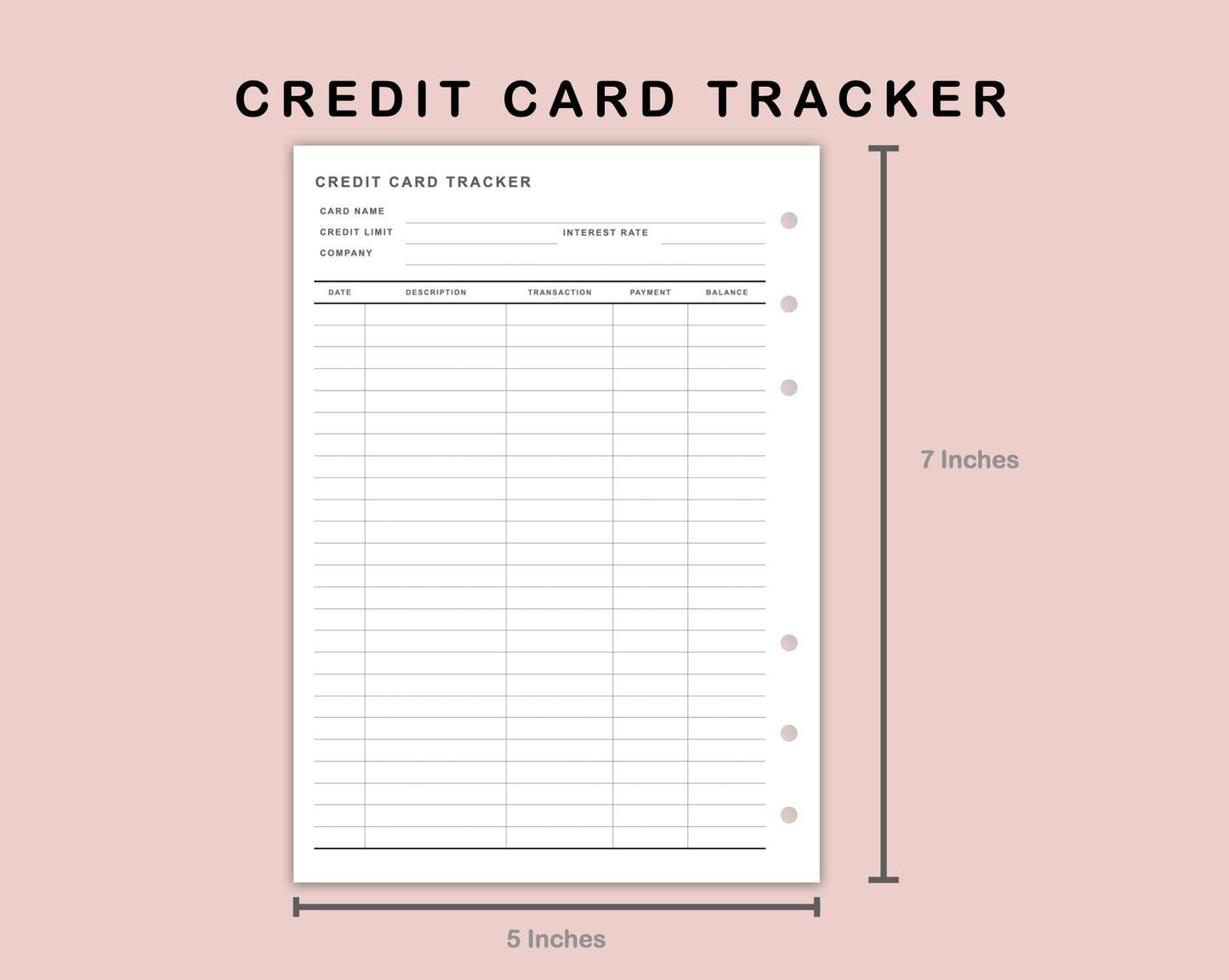 B6 Inserts - Credit Card Tracker