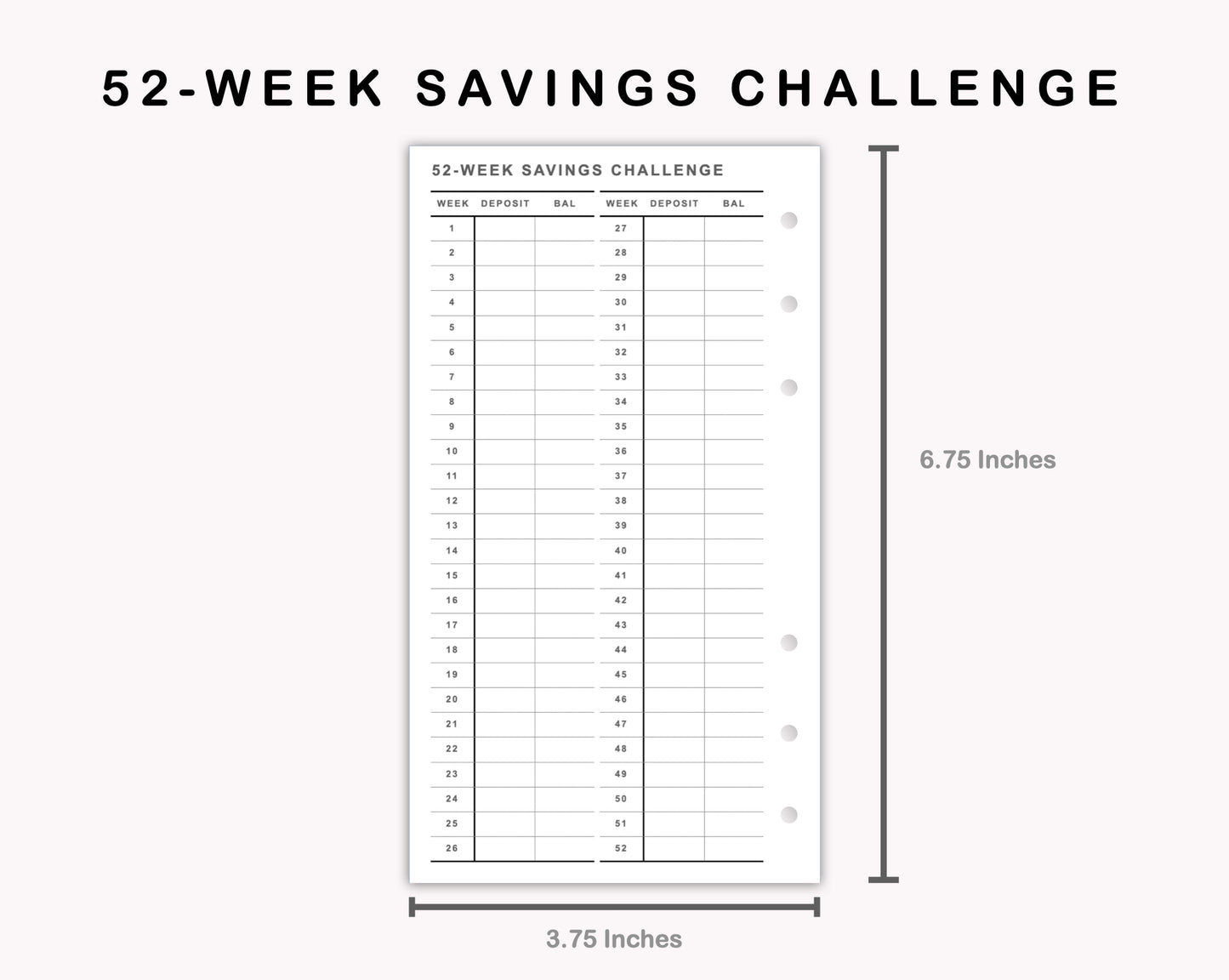 Personal Inserts - 52 Week Saving Challenge