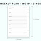 Personal Wide Inserts - Weekly Plan - WO1P - Lined
