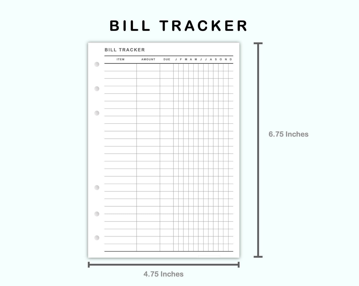 Personal Wide Inserts - Bill Tracker