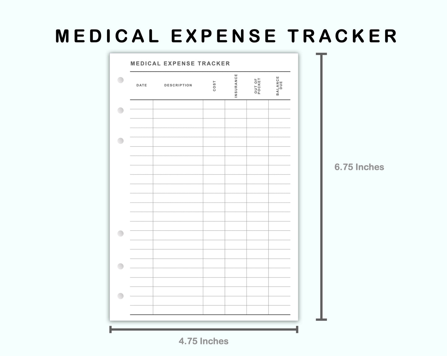 Personal Wide Inserts - Medical Expense Tracker