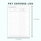 Personal Wide Inserts - Pet Expense Log