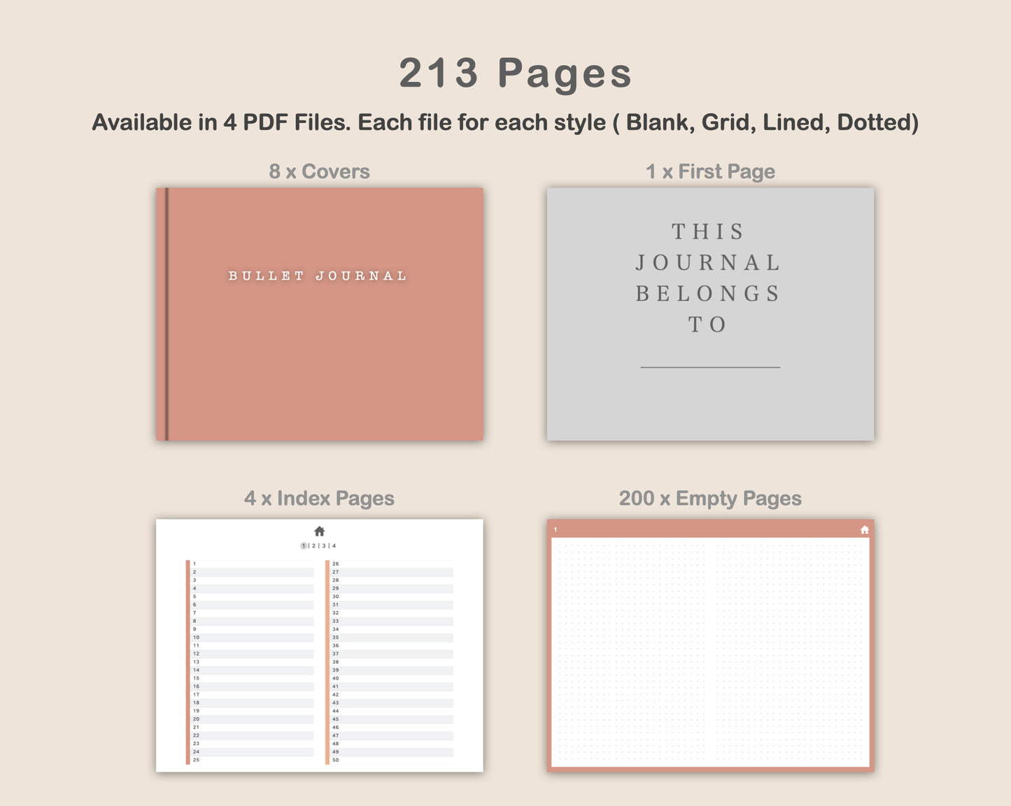 Digital Bullet Journal 200 Pages - Landscape - Neutral
