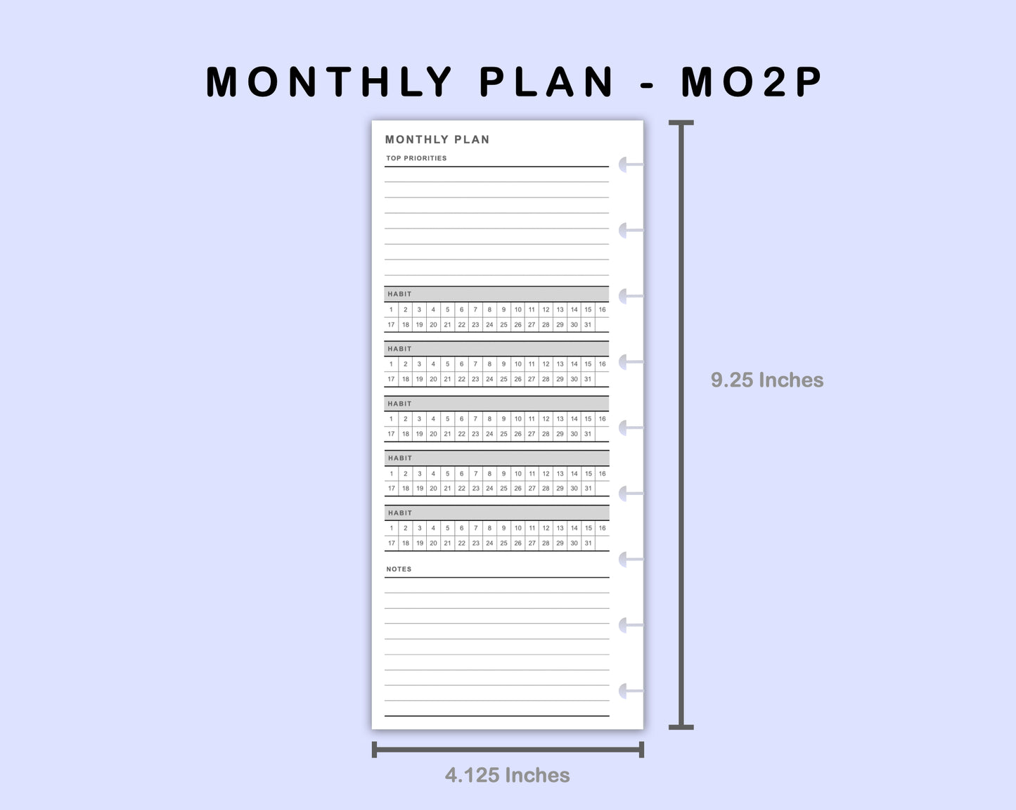 Skinny Classic HP Inserts - Monthly Plan - MO2P - with Habit Tracker