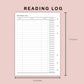 B6 Inserts - Reading Log
