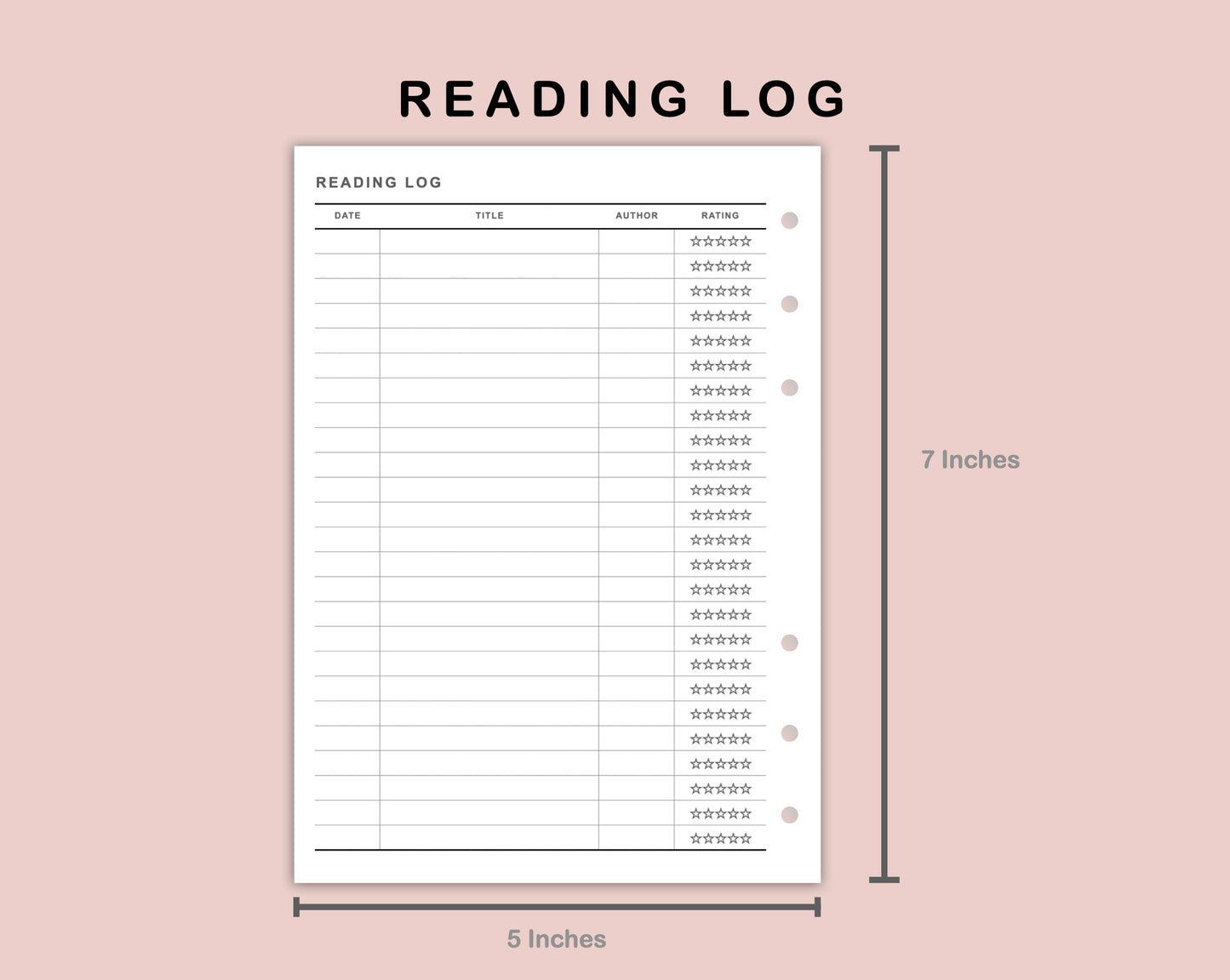 B6 Inserts - Reading Log