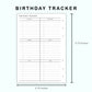 Personal Wide Inserts - Birthday Tracker