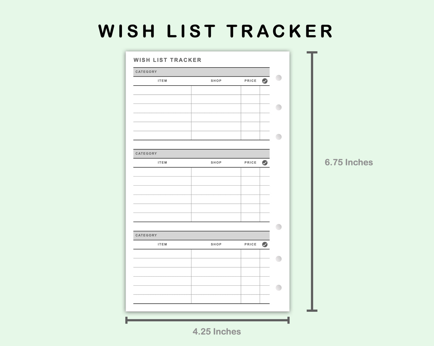 FC Compact Inserts - Wish List Tracker by Category