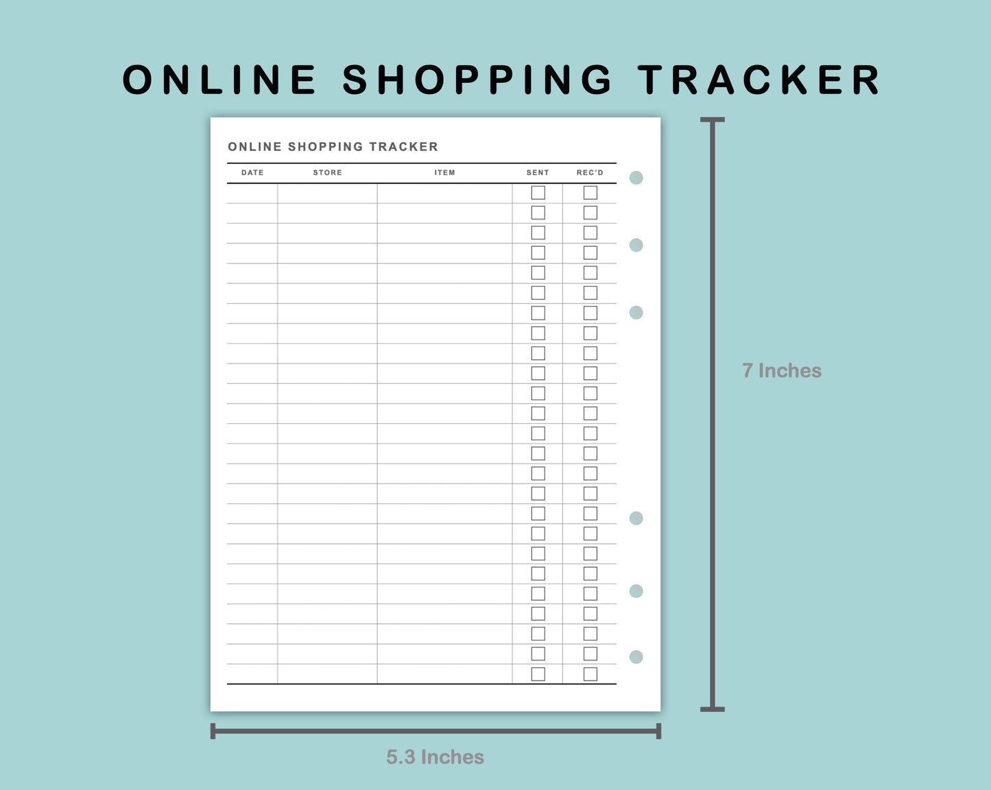B6 Wide Inserts - Online Shopping Tracker