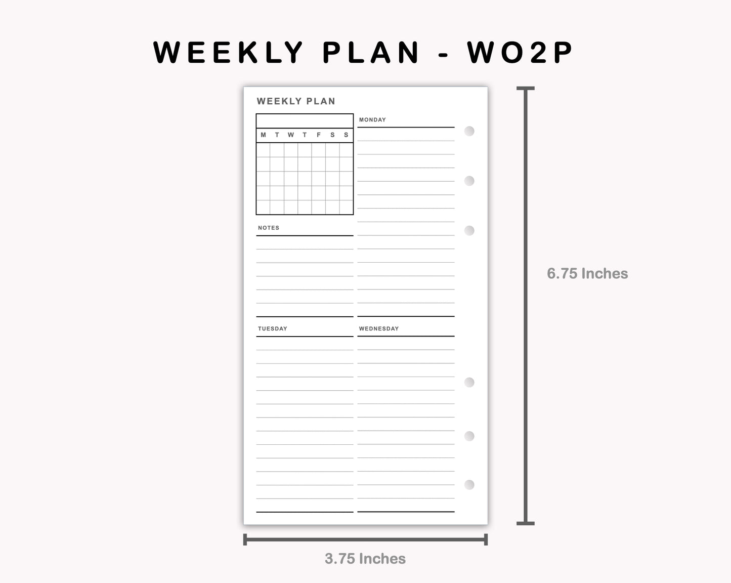 Personal Inserts - Weekly Plan - WO2P - with Calendar