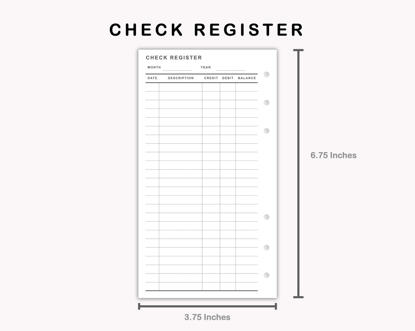 Personal Inserts - Check Register