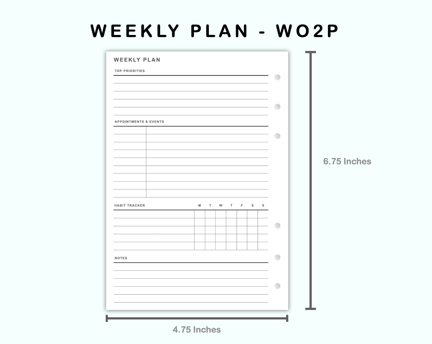 Personal Wide Inserts - Weekly Plan - WO2P - with Habit Tracker