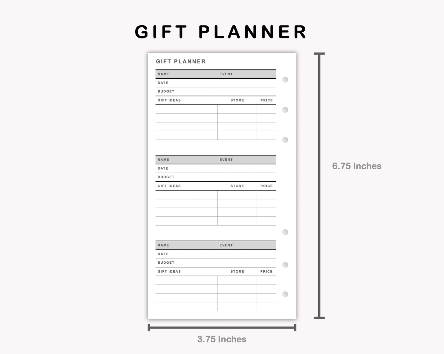 Personal Inserts - Gift Planner