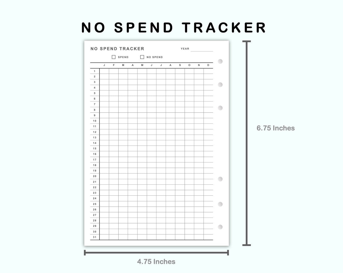 Personal Wide Inserts - No Spend Tracker