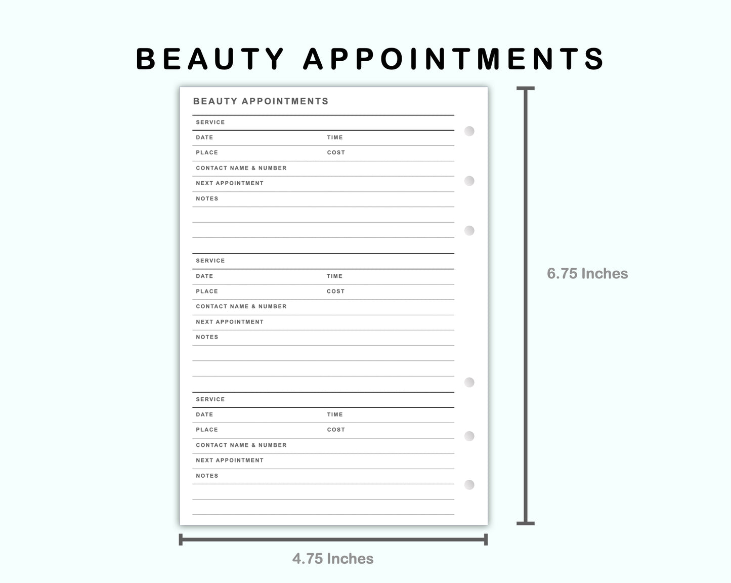 Personal Wide Inserts - Beauty Appointments