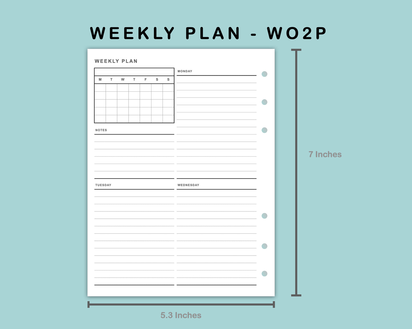 B6 Wide Inserts - Weekly Plan - WO2P - with Calendar