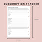 B6 Inserts - Subscription Tracker