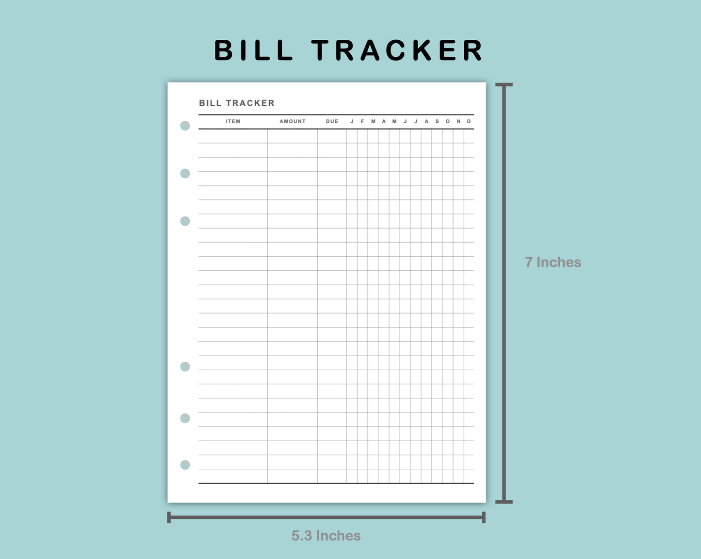 B6 Wide Inserts - Bill Tracker