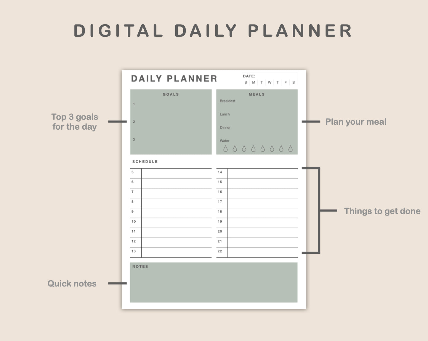 Daily Planner, Meal Planner - Portrait