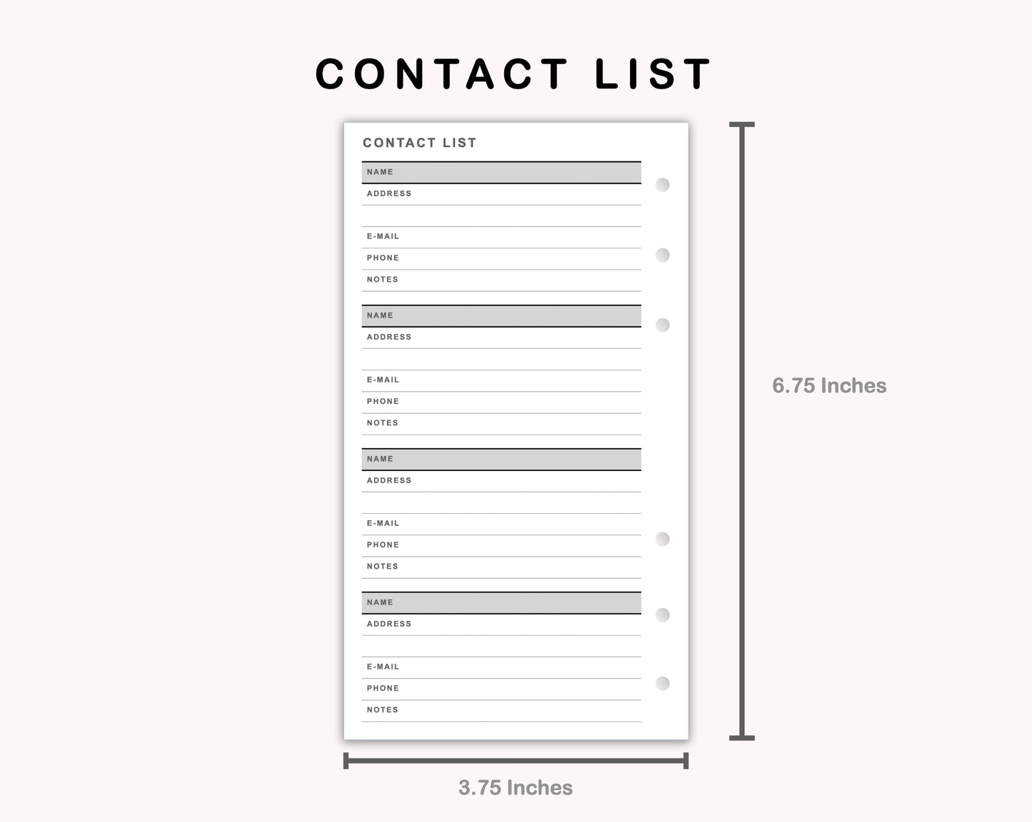 Personal Inserts - Contact List