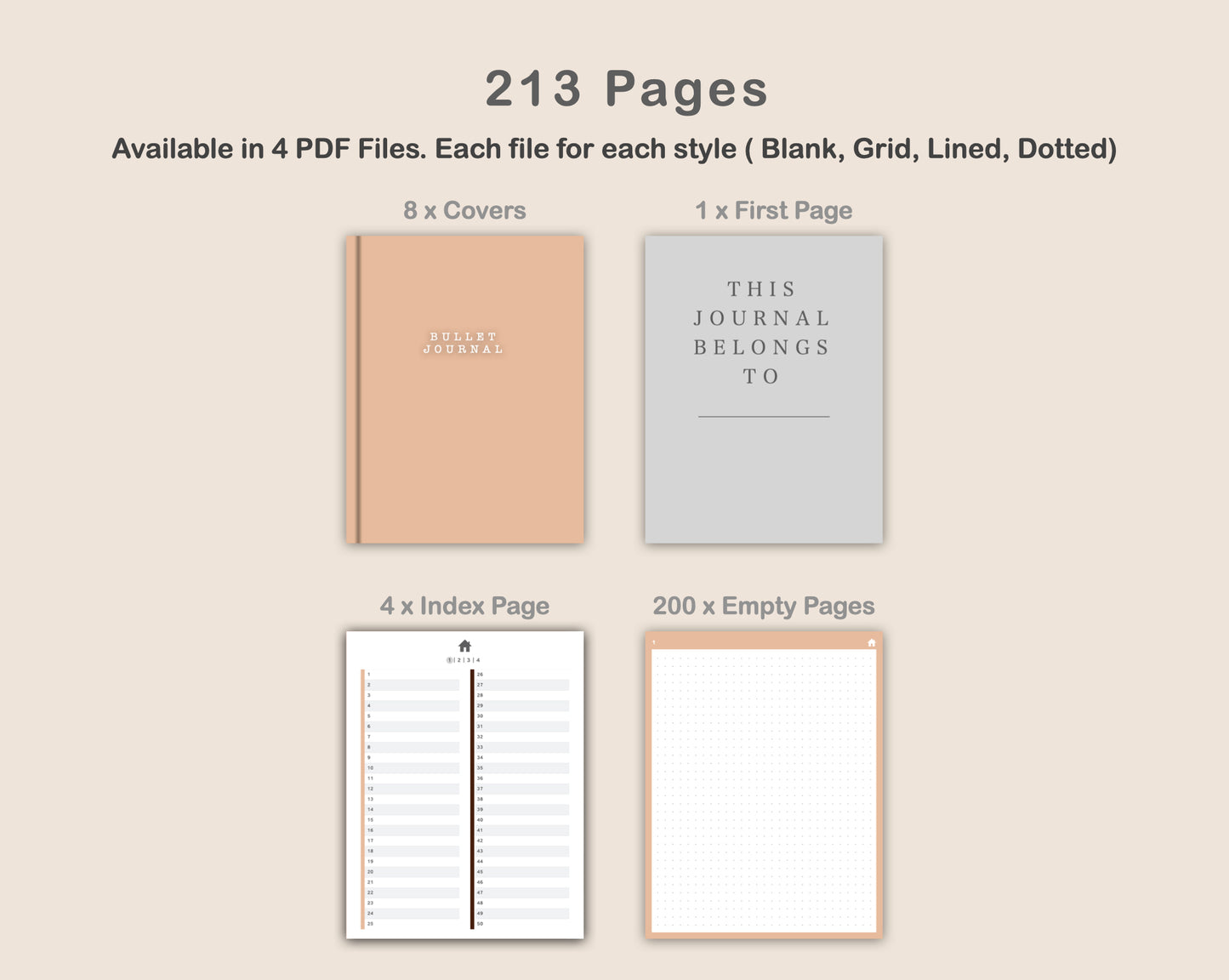 Digital Bullet Journal 200 Pages - Portrait - Brown