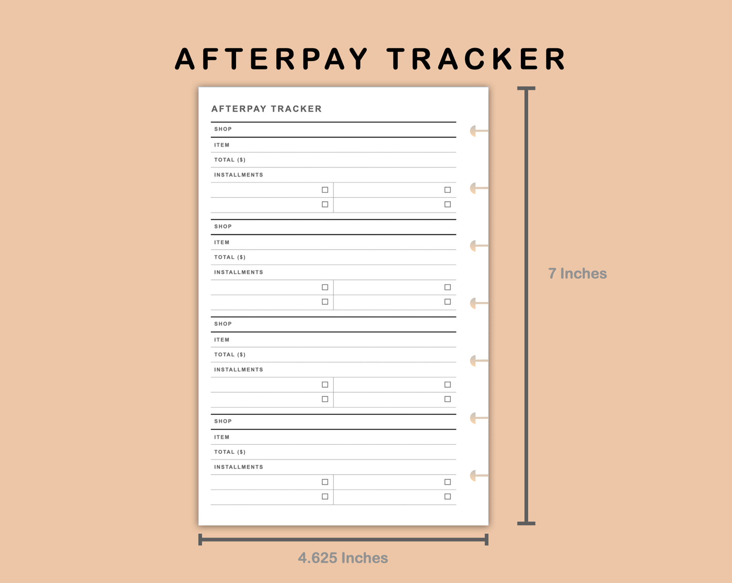 Mini Happy Planner Inserts - Afterpay Tracker