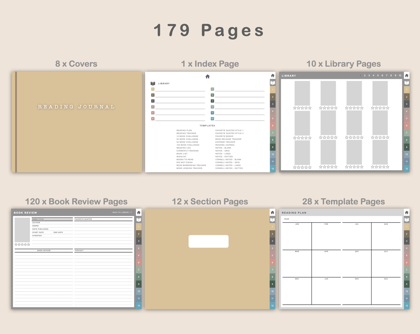 Digital Reading Planner - Landscape - Muted