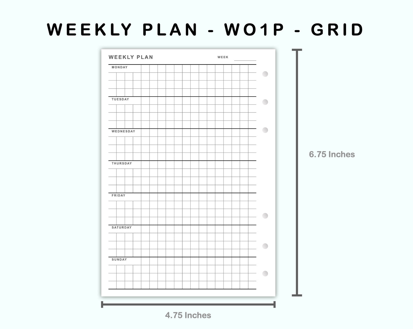 Personal Wide Inserts - Weekly Plan - WO1P - Grid