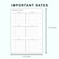 Personal Wide Inserts - Important Dates