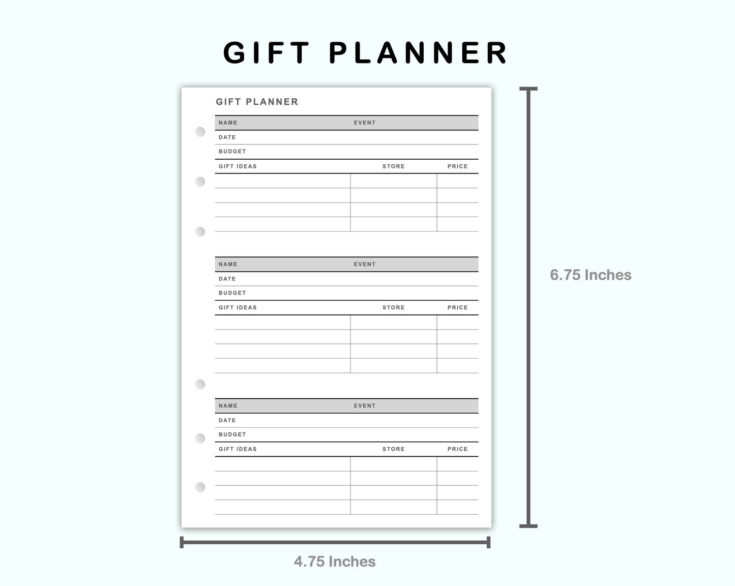 Personal Wide Inserts - Gift Planner
