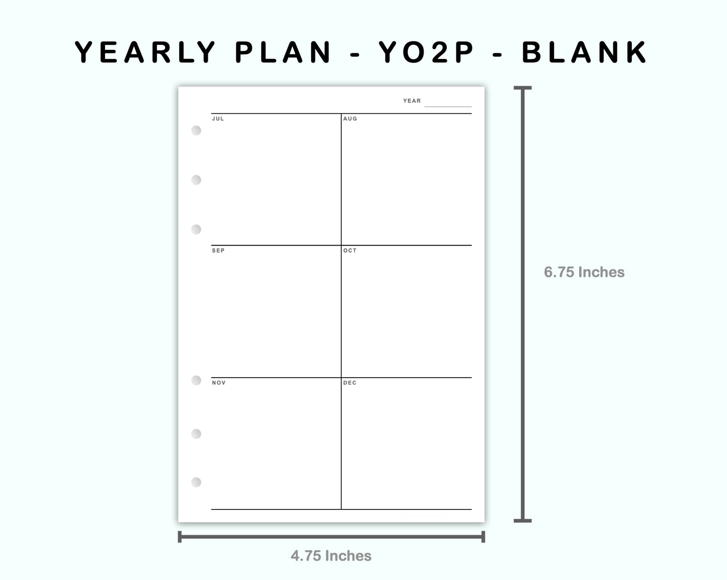 Personal Wide Inserts - Yearly Plan - YO2P - Blank