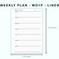 Personal Wide Inserts - Weekly Plan - WO1P - Lined