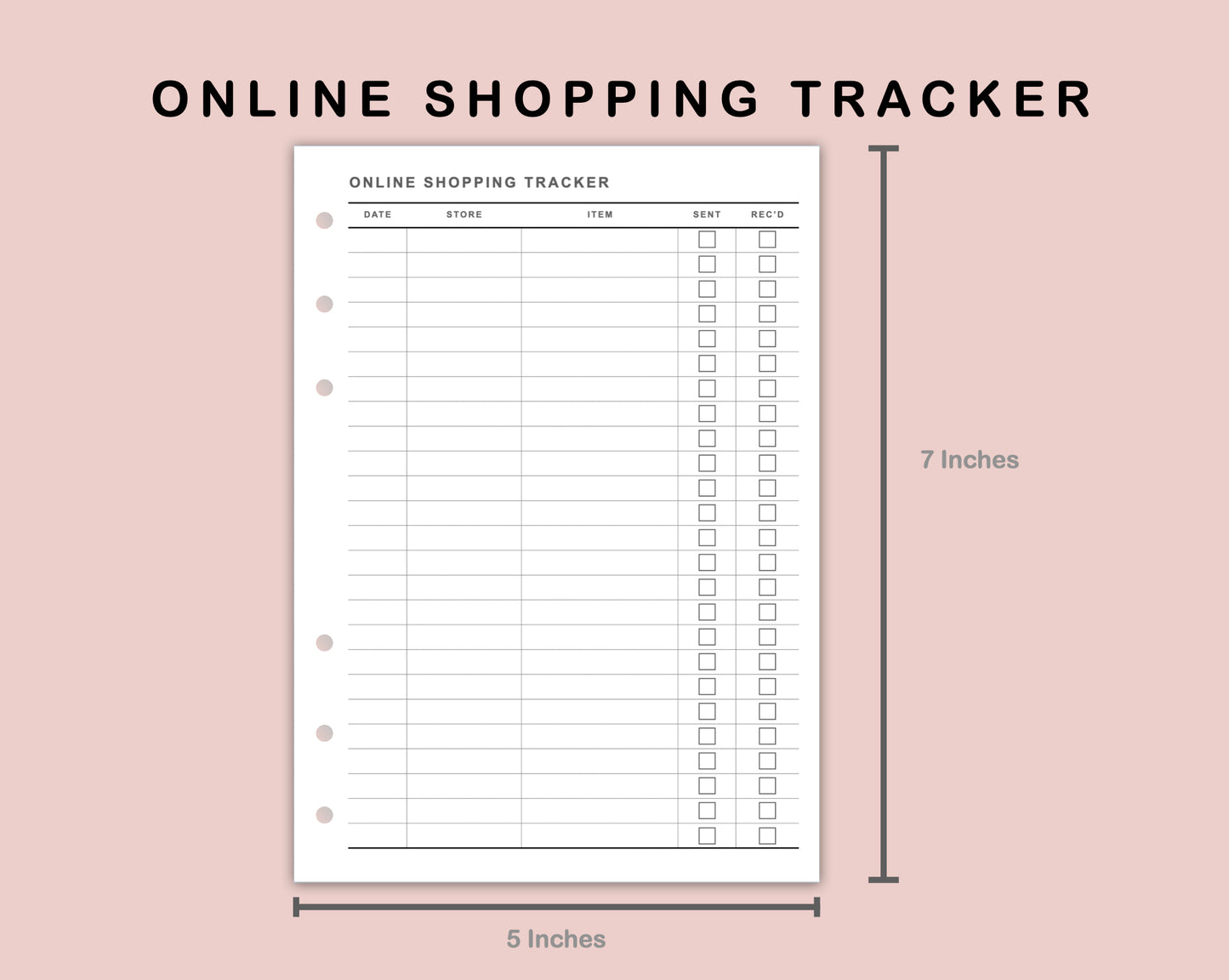 B6 Inserts - Online Shopping Tracker