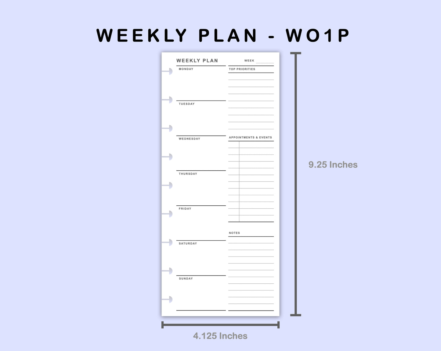 Skinny Classic HP Inserts - Weekly Plan - WO1P - with Top Priority