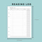 B6 Wide Inserts - Reading Log